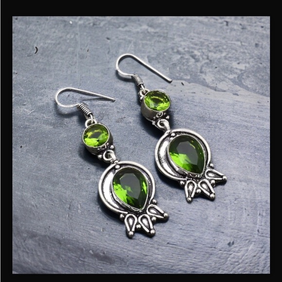 Peridot Handcrafted Drop Dangle Hook Style Earrings 2.32" Long Made In India NWT - Picture 12 of 16